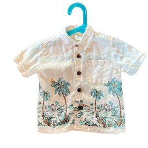 Janie & Jack linen Hawaiian style button down shirt 12-18M